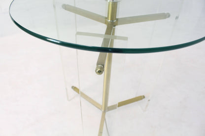 Brass and Lucite Tripod Leg Floor Lamp Glass Side Table