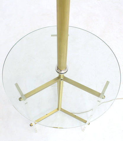 Brass and Lucite Tripod Leg Floor Lamp Glass Side Table