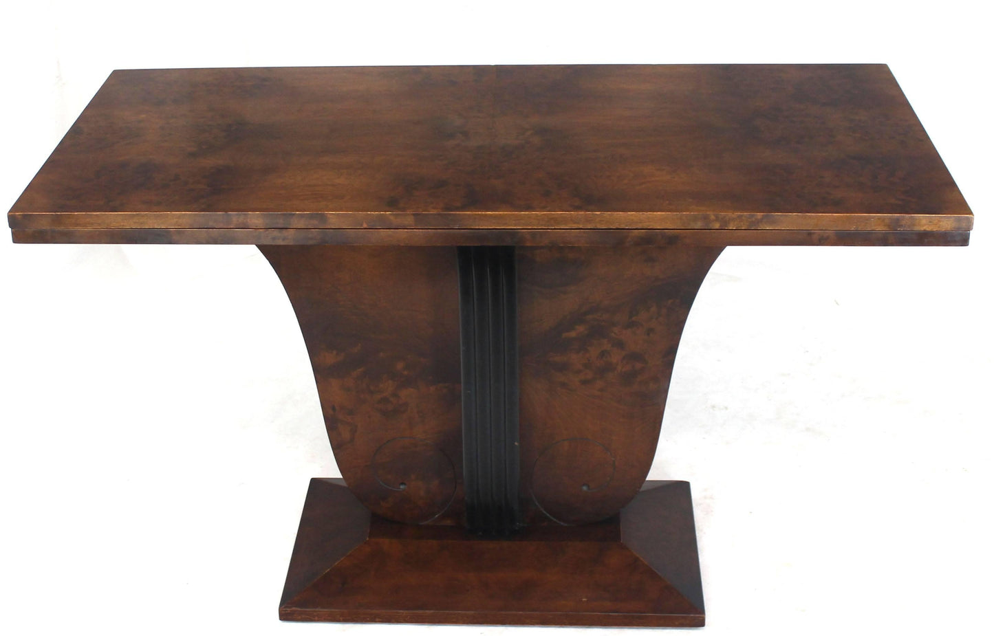 Flip-Top Burl Wood Dining Large Console Table Deco Figural Base