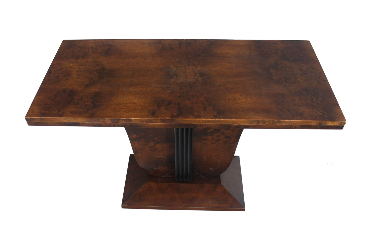 Flip-Top Burl Wood Dining Large Console Table Deco Figural Base