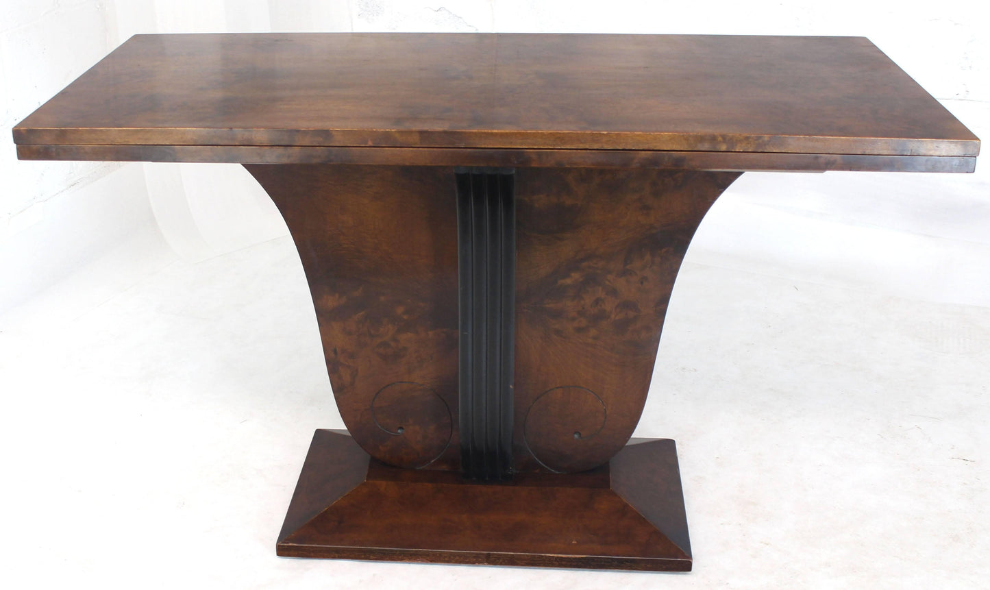 Flip-Top Burl Wood Dining Large Console Table Deco Figural Base