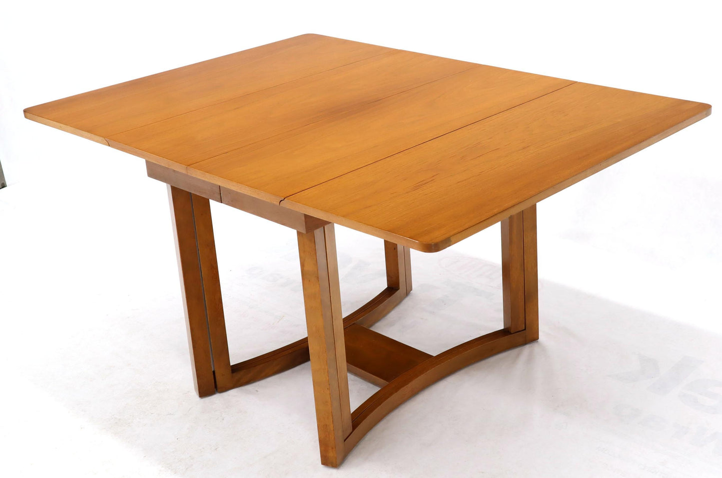 Midcentury Light Walnut Drop Leaf Expandable Dining Table, Three Leafs Boards