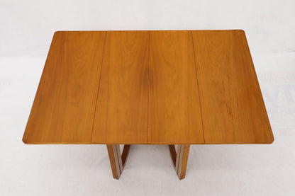 Midcentury Light Walnut Drop Leaf Expandable Dining Table, Three Leafs Boards