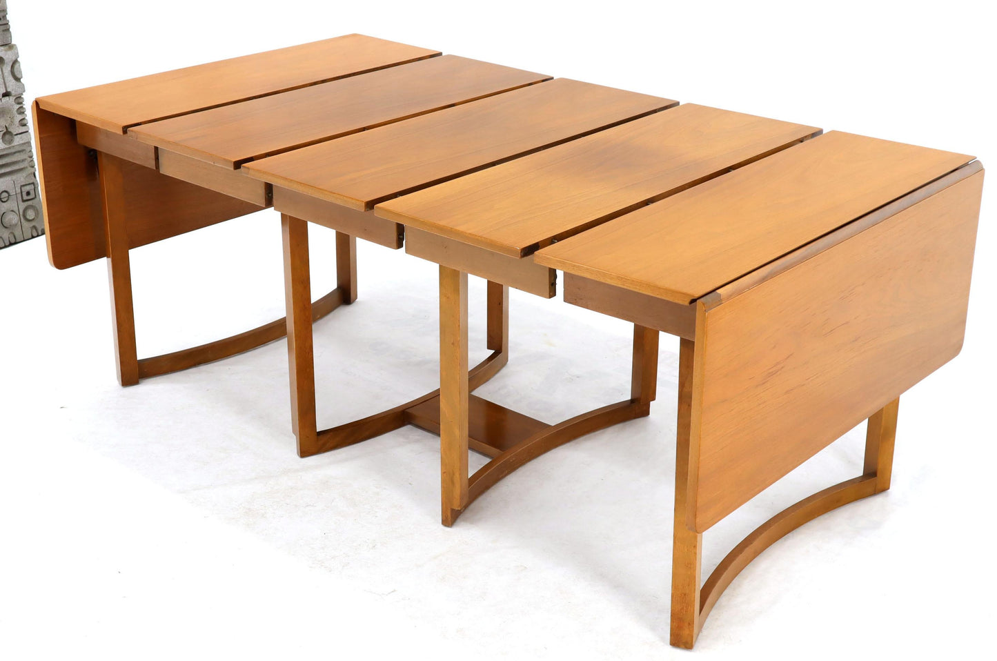 Midcentury Light Walnut Drop Leaf Expandable Dining Table, Three Leafs Boards