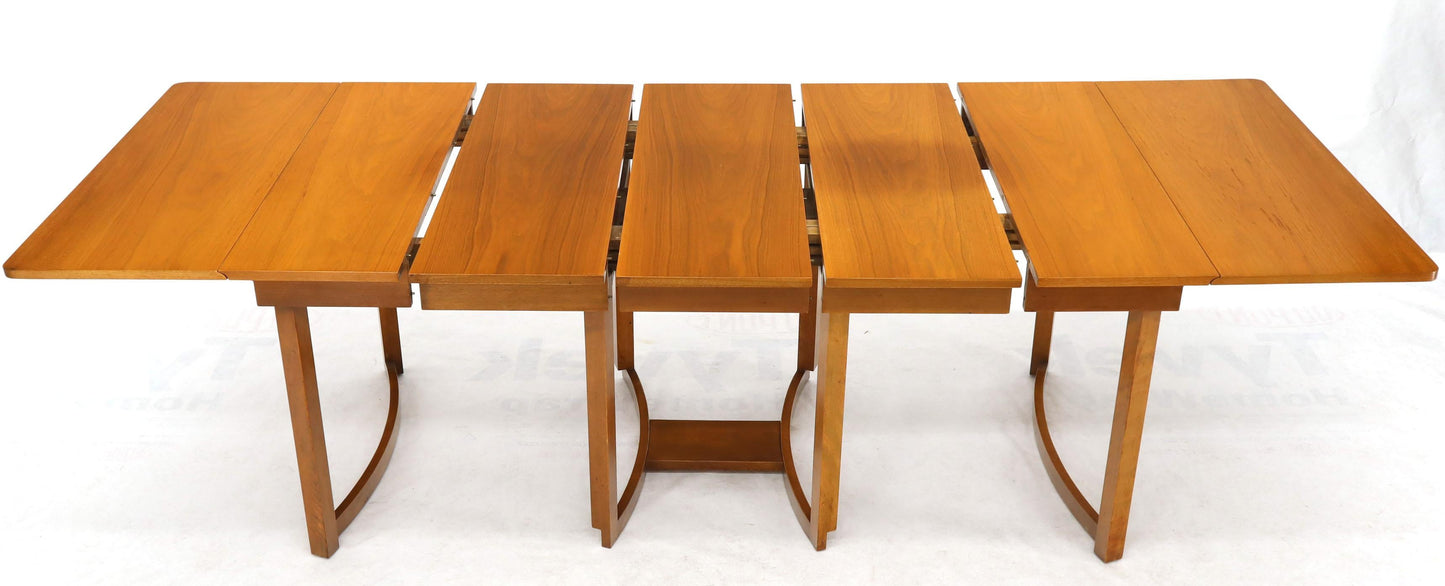 Midcentury Light Walnut Drop Leaf Expandable Dining Table, Three Leafs Boards