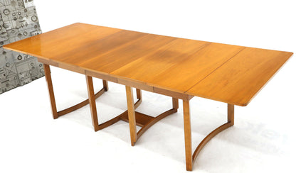 Midcentury Light Walnut Drop Leaf Expandable Dining Table, Three Leafs Boards