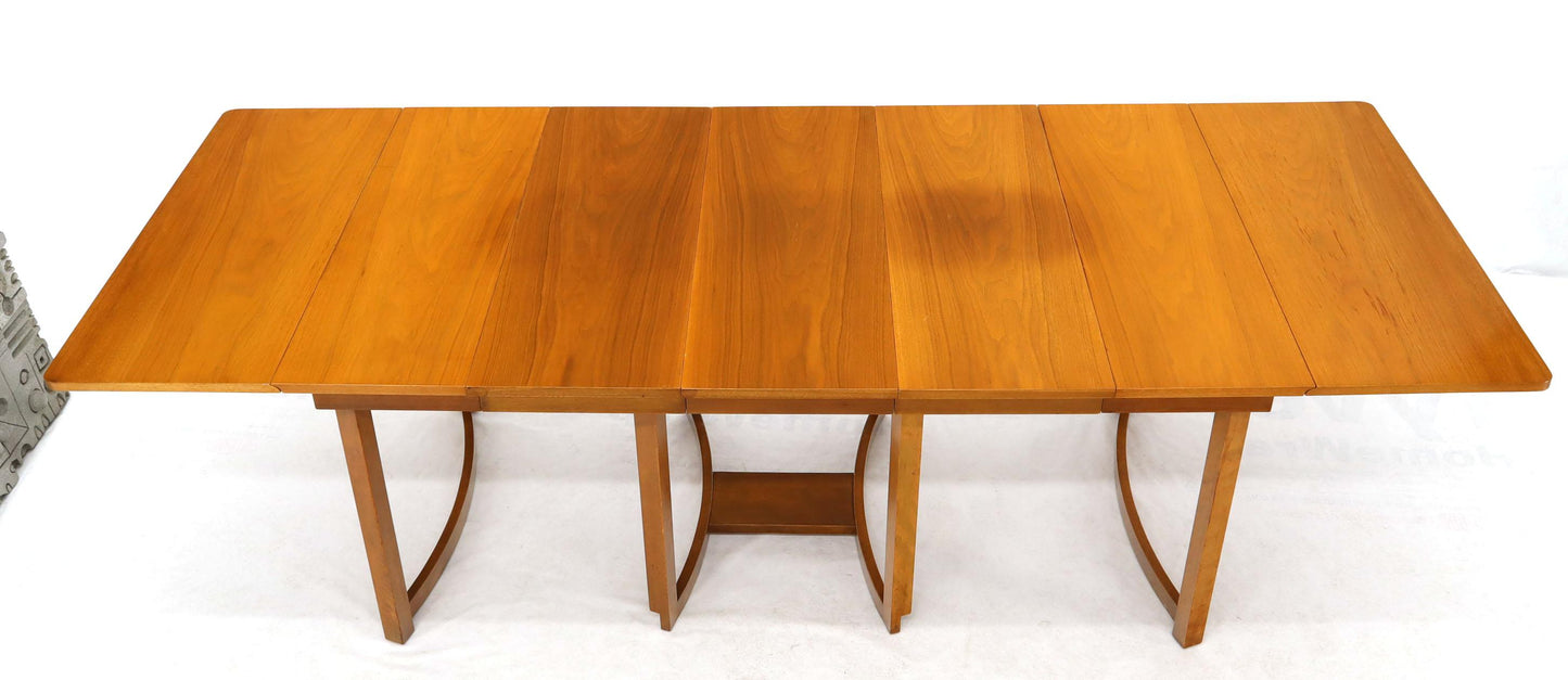 Midcentury Light Walnut Drop Leaf Expandable Dining Table, Three Leafs Boards