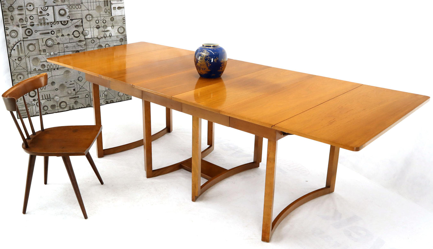 Midcentury Light Walnut Drop Leaf Expandable Dining Table, Three Leafs Boards