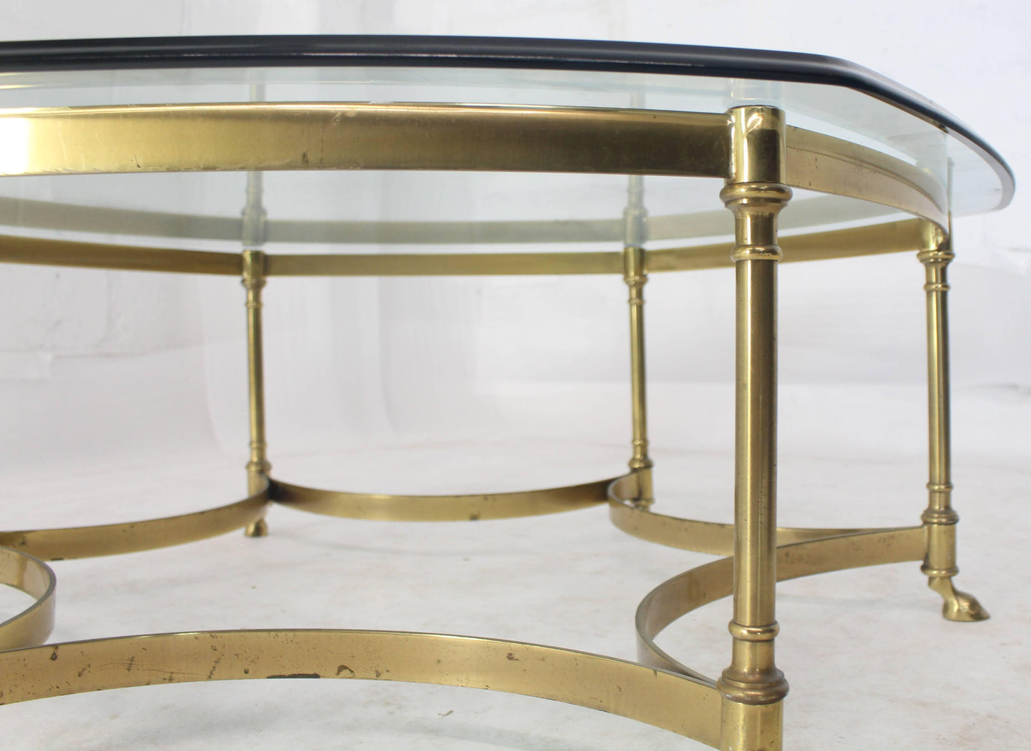 Six Legged Hoof Feet Solid Brass Round Hexagon Glass Top Coffee Table