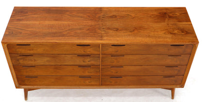 Eight Drawers Scandinavian Walnut Double Dresser on Tall Dowel Legs