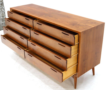 Eight Drawers Scandinavian Walnut Double Dresser on Tall Dowel Legs