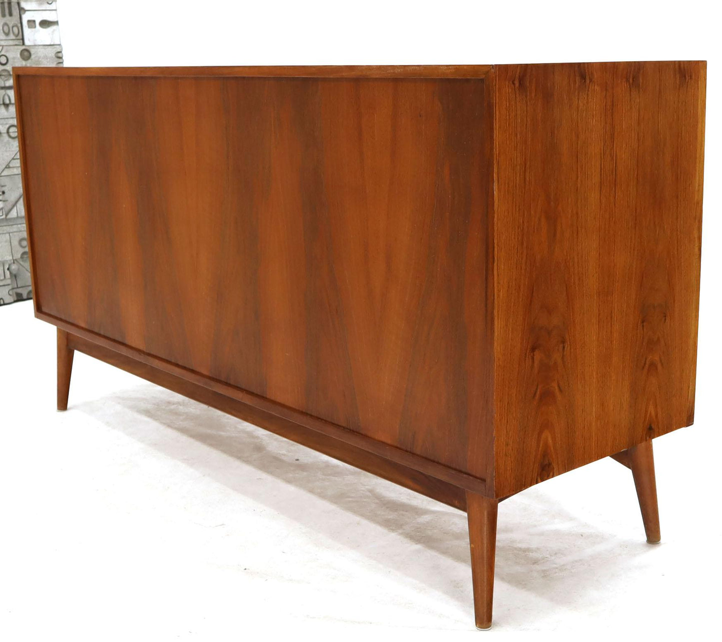 Eight Drawers Scandinavian Walnut Double Dresser on Tall Dowel Legs