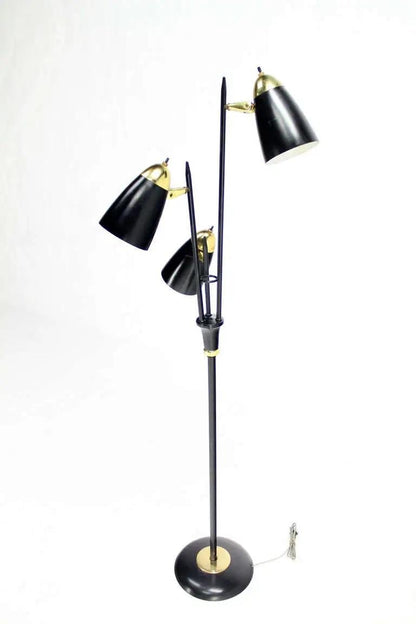 Black Enamel Mid Century Modern Adjustable Gerald Thurston Three Way Floor Lamp