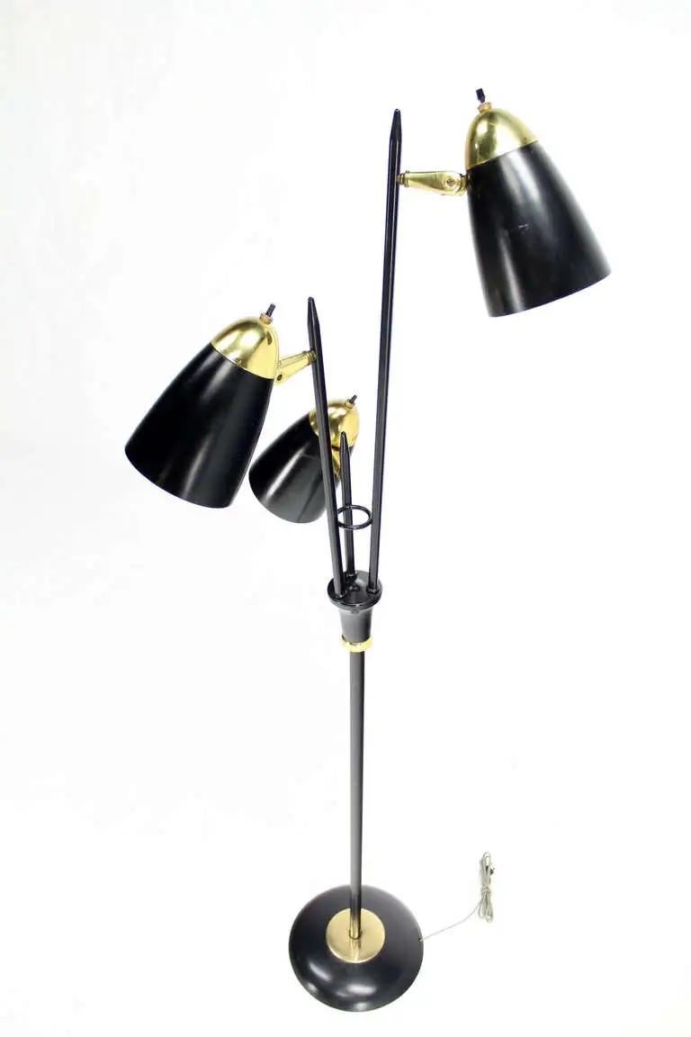 Black Enamel Mid Century Modern Adjustable Gerald Thurston Three Way Floor Lamp