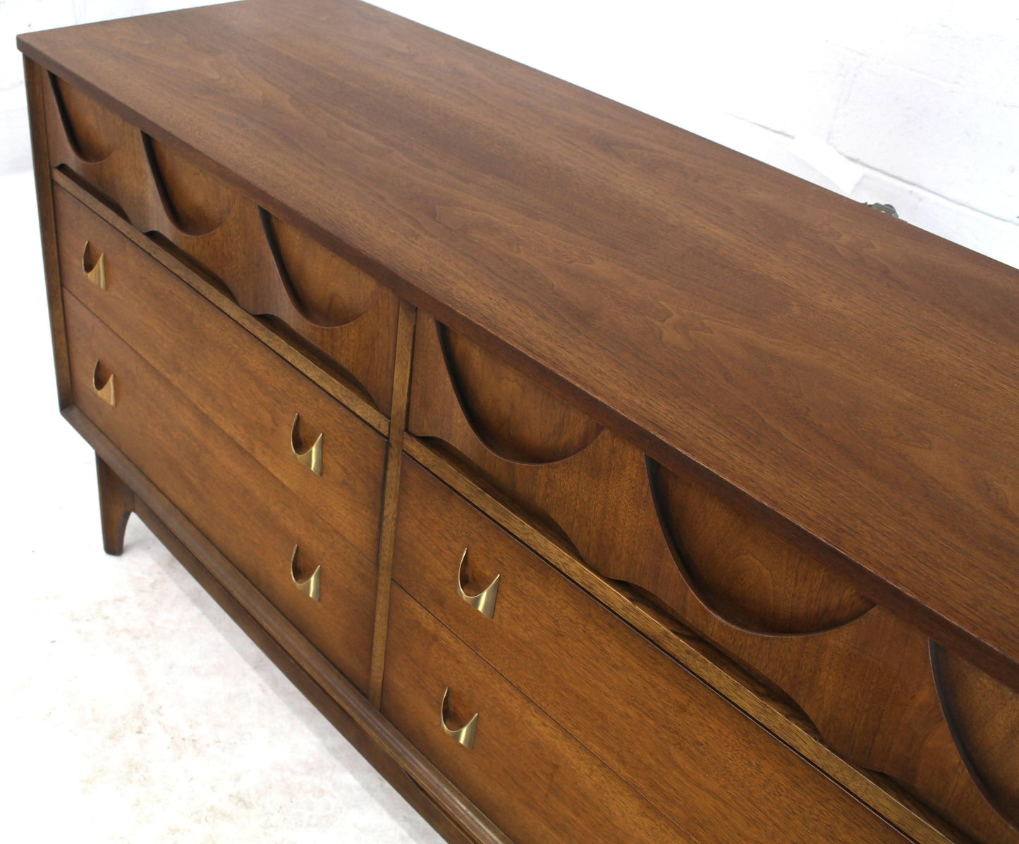 Walnut Sculpted Molded Plywood Drawers Dresser with Mirror