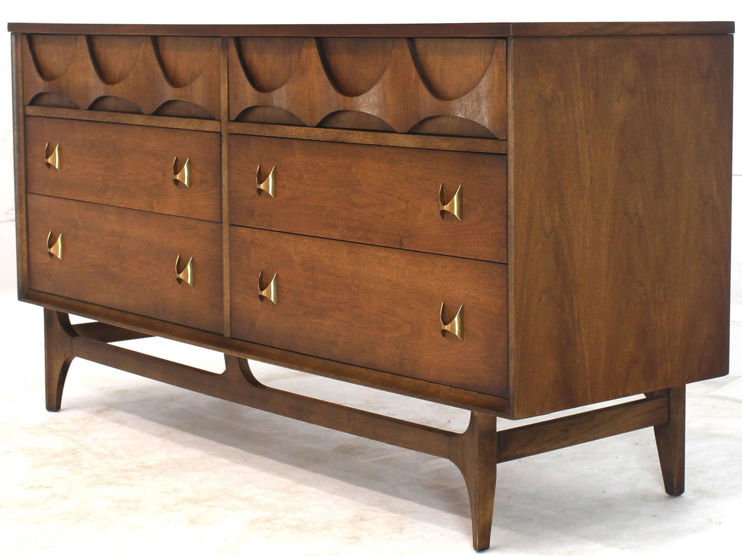 Walnut Sculpted Molded Plywood Drawers Dresser with Mirror