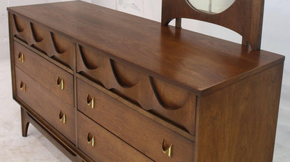 Walnut Sculpted Molded Plywood Drawers Dresser with Mirror