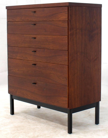 Oiled Walnut Bookmached Six Drawers High Chest Dresser on Bracket Legs