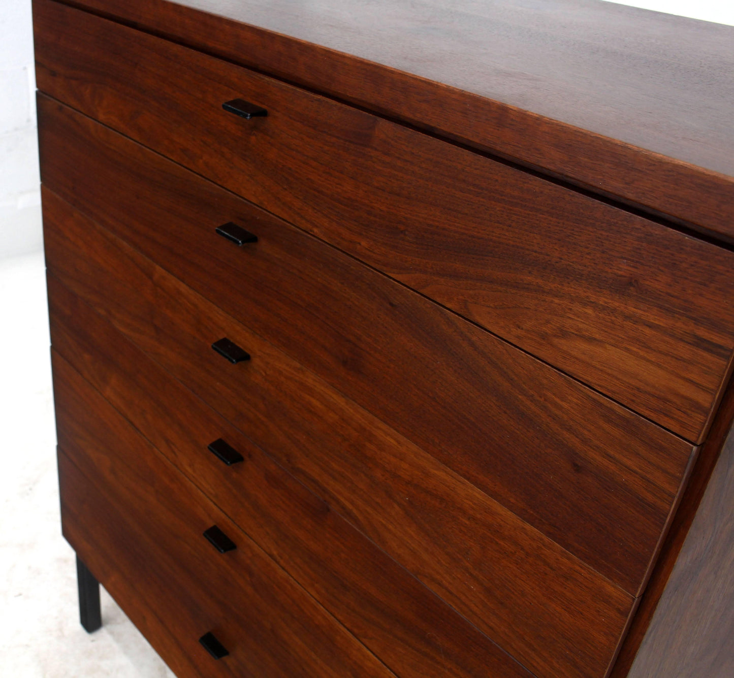 Oiled Walnut Bookmached Six Drawers High Chest Dresser on Bracket Legs