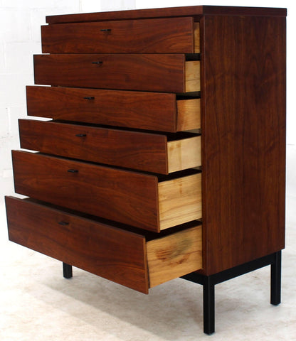 Oiled Walnut Bookmached Six Drawers High Chest Dresser on Bracket Legs