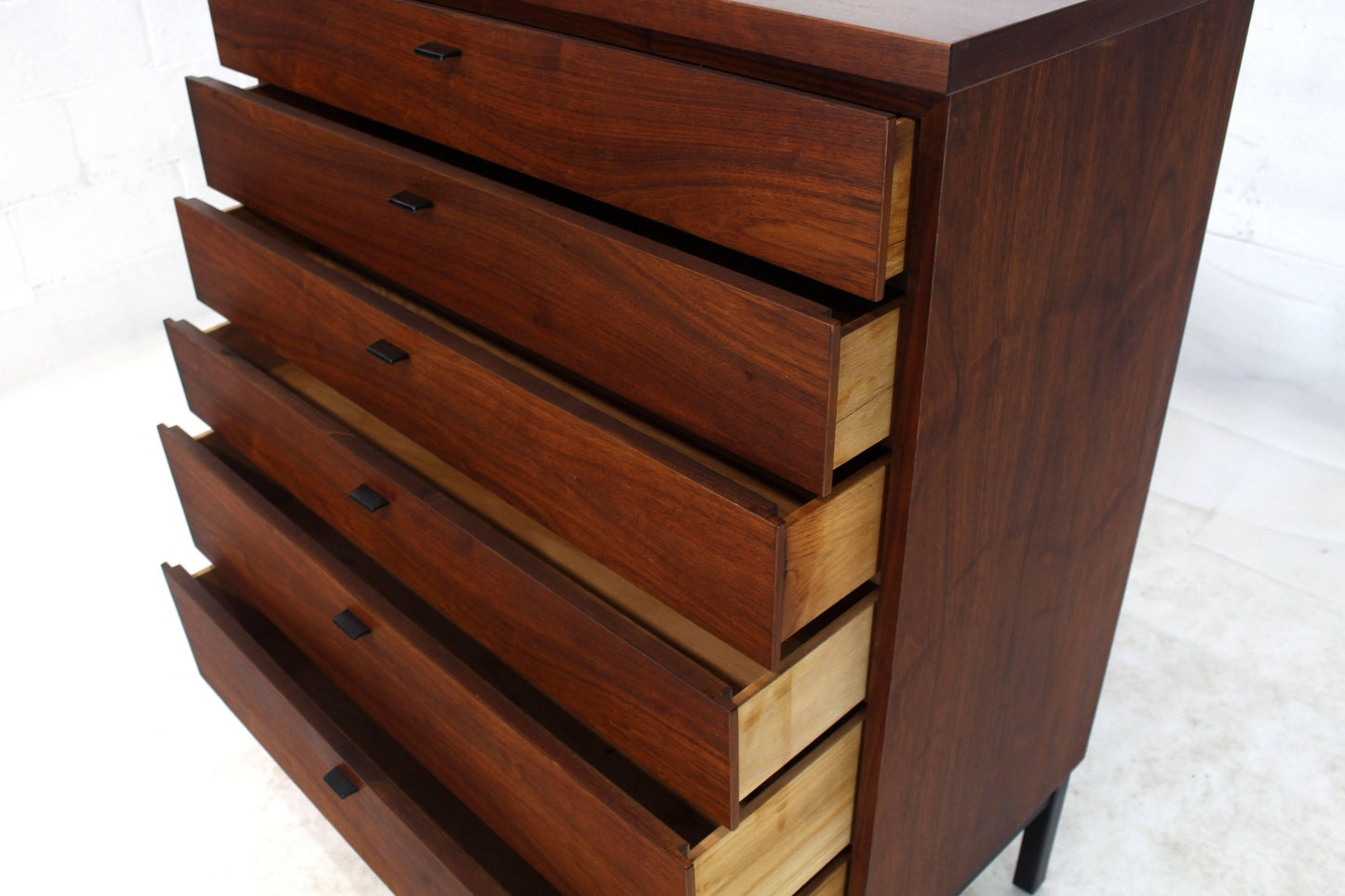 Oiled Walnut Bookmached Six Drawers High Chest Dresser on Bracket Legs