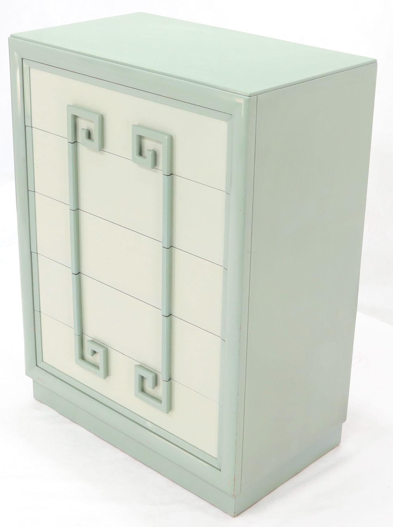 Kittinger Mandarin Pair of Chest Dresser Blue and White Lacquer Five Drawers