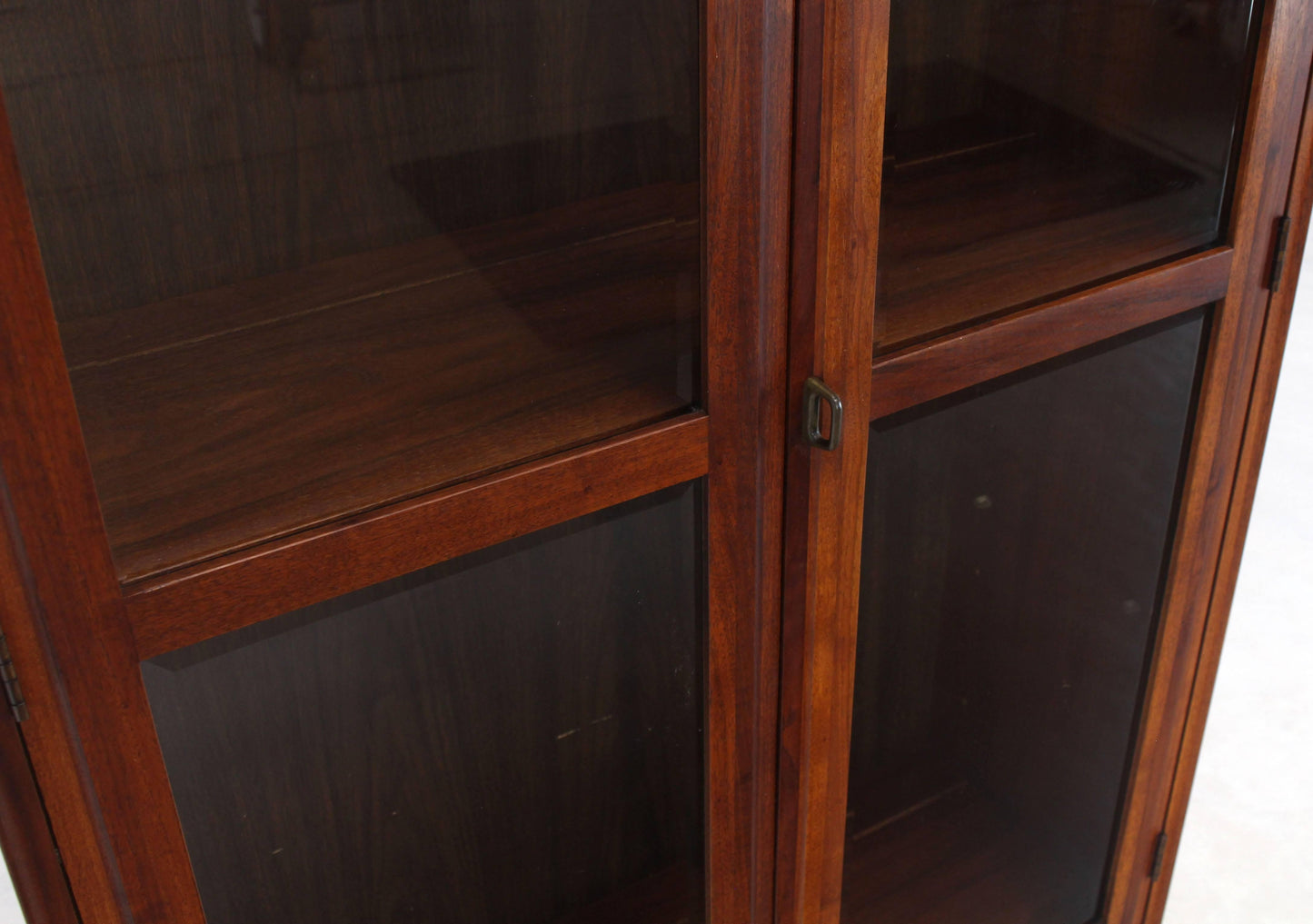 Mid-Century Modern Tall Oiled Walnut Two Doors Beveled Glass Bookcase Cabinet