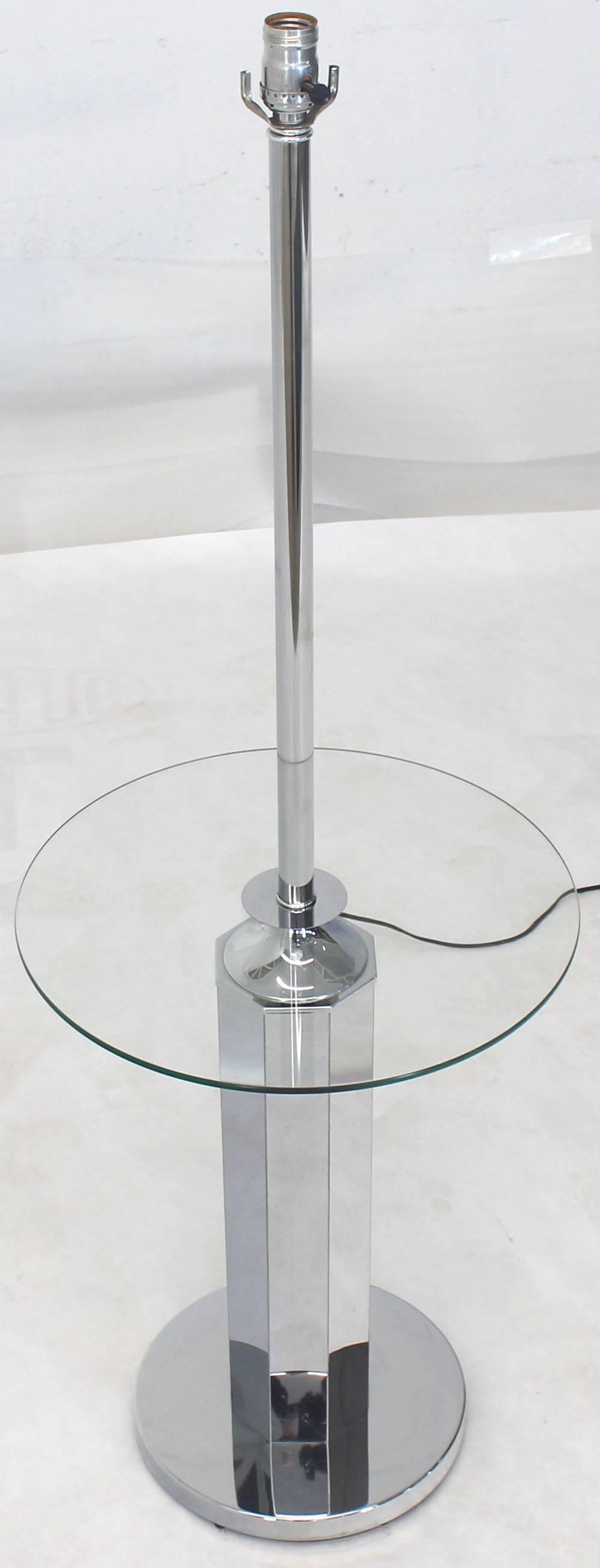 Chrome and Glass Floor Lamp Round Side Table