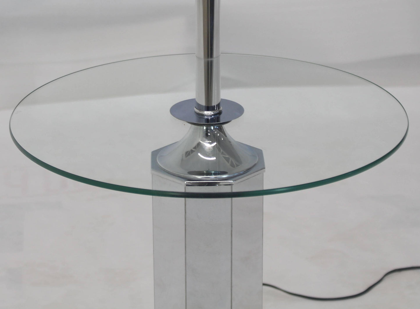 Chrome and Glass Floor Lamp Round Side Table