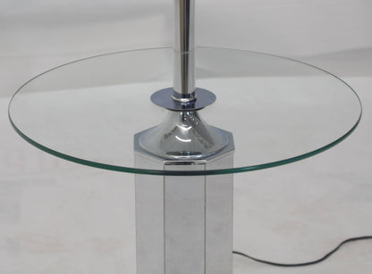 Chrome and Glass Floor Lamp Round Side Table