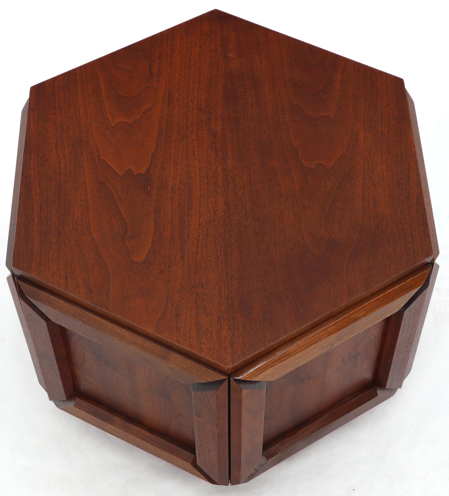 Solid Oiled Walnut Heavy Face Sides Hexagon Shape Side Center Occasional Table