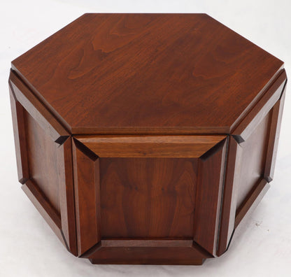 Solid Oiled Walnut Heavy Face Sides Hexagon Shape Side Center Occasional Table