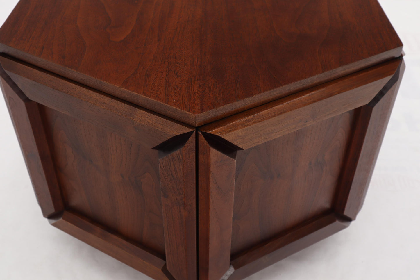 Solid Oiled Walnut Heavy Face Sides Hexagon Shape Side Center Occasional Table