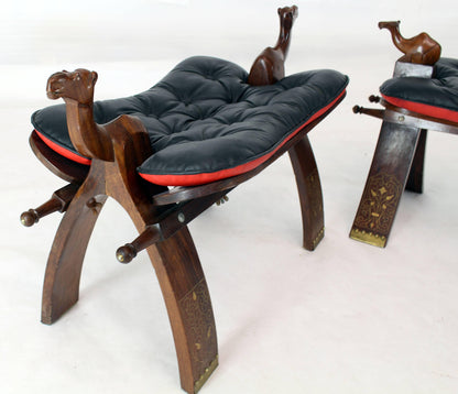 Pair of Carved Rosewood Camel Benches Stools