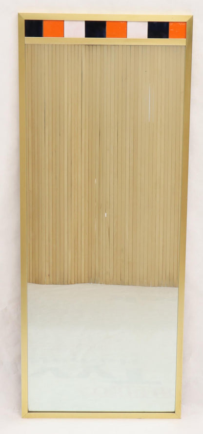 Tall Rectangular Brass and Colored Tiles Frame Wall Hanging Mirror