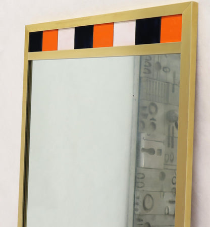 Tall Rectangular Brass and Colored Tiles Frame Wall Hanging Mirror