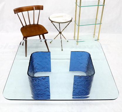 Large Blue Molten & Bent Glass C-Shape Base Glass Top Coffee Table