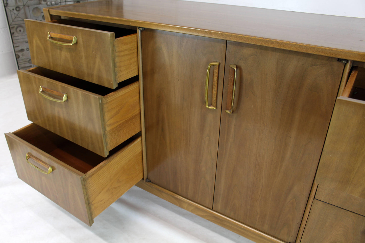 Satinwood Brass Pulls Dresser Credenza