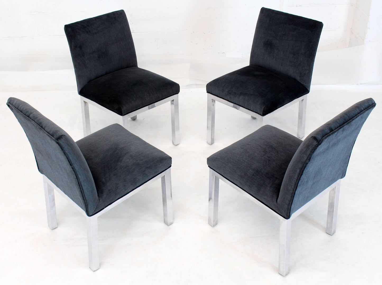 Set of Four Chrome and Mohair Upholstery Dining Side Chairs