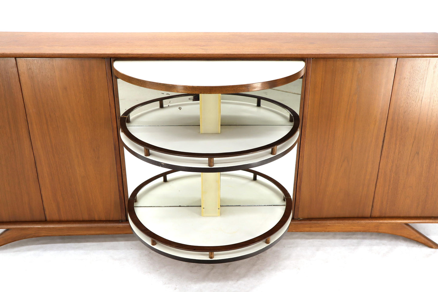 Swivel Centre Bar Walnut Mid-Century Modern Credenza Sideboard Sculptural Legs