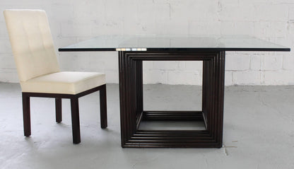 Large Square Thick Glass Top Rattan Cube Base Dining Conference Table