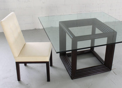 Large Square Thick Glass Top Rattan Cube Base Dining Conference Table