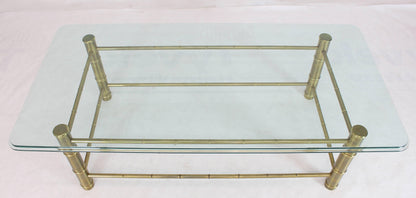 Faux Bamboo Brass and Glass Rectangular Coffee Table