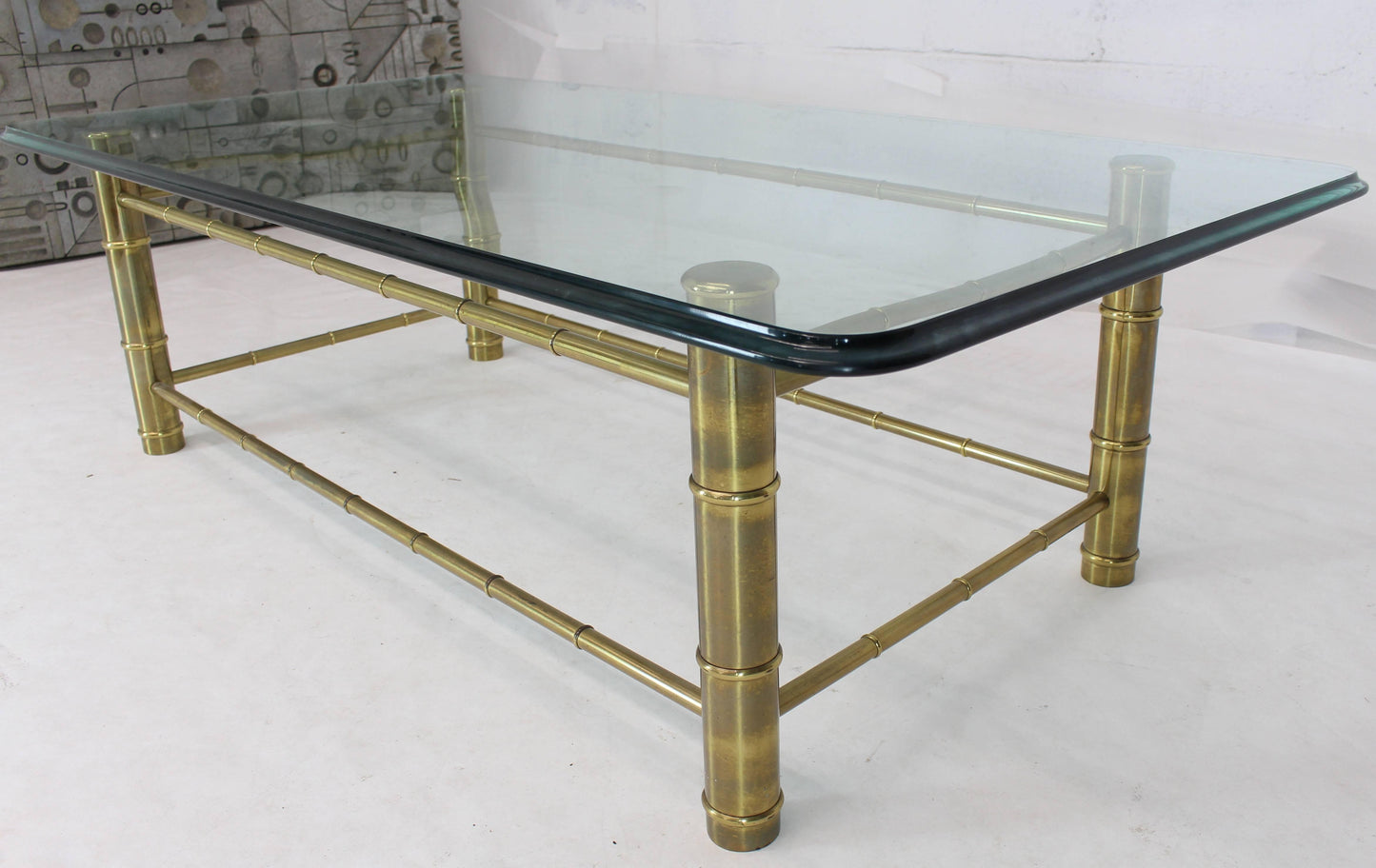 Faux Bamboo Brass and Glass Rectangular Coffee Table