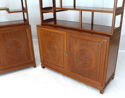 Pair of Asian Solid Teak Étagères Double Carved Doors Cabinets