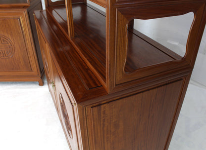 Pair of Asian Solid Teak Étagères Double Carved Doors Cabinets