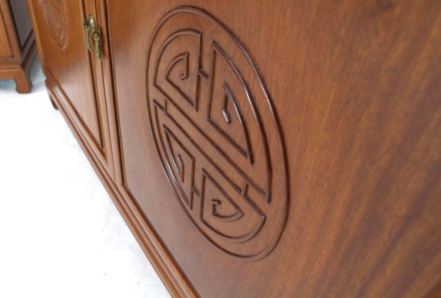 Pair of Asian Solid Teak Étagères Double Carved Doors Cabinets