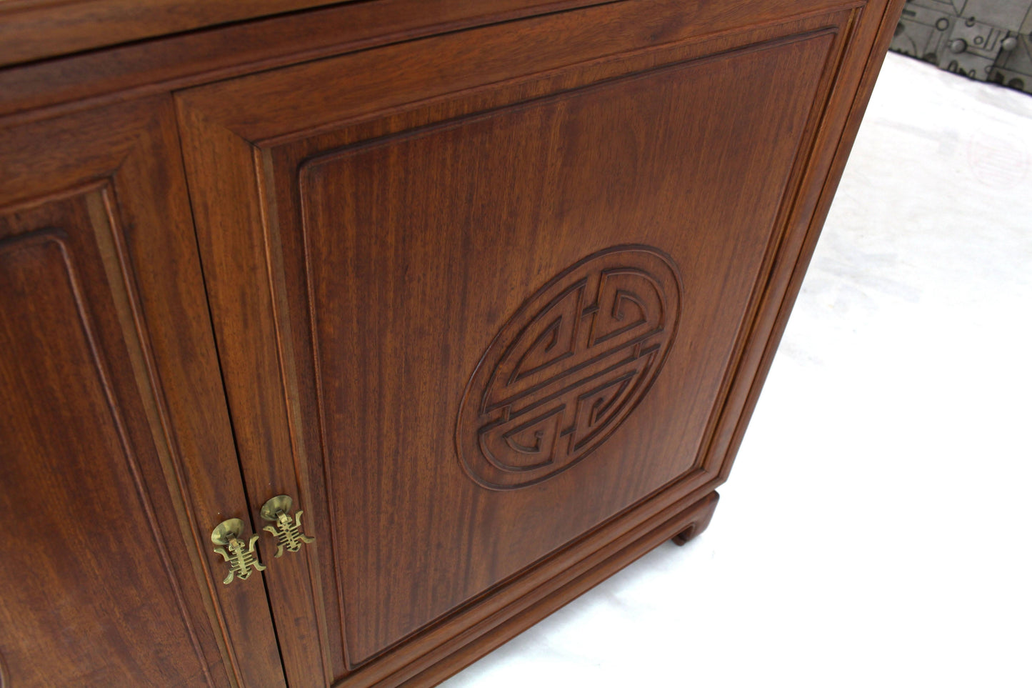 Pair of Asian Solid Teak Étagères Double Carved Doors Cabinets