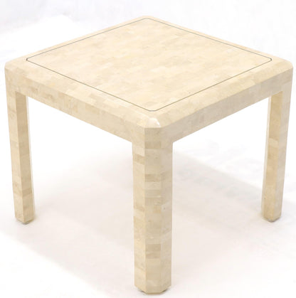 Tesselated Stone Brass Inlay Square Side End Table