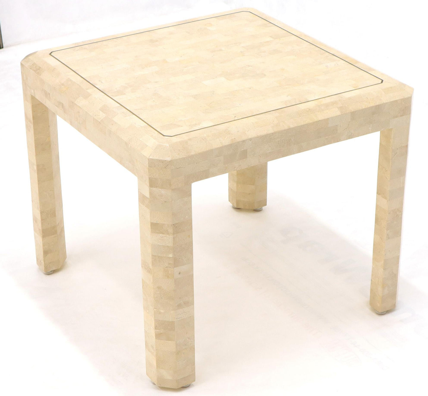 Tesselated Stone Brass Inlay Square Side End Table